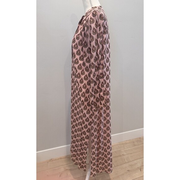Roller Rabbit Paisley Print Caftan Dress Women’s S Pink Multi Side Slits Buttons - Picture 4 of 12